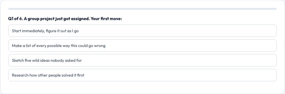 Screenshot of the free Brain Type Quiz — Fast Thinker, Overthinker or Creative Chaos? tool on AZRS QuickFix