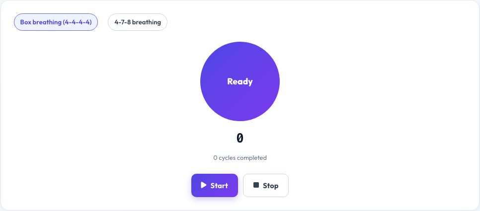 Screenshot of the free Breathing Exercise Timer tool on AZRS QuickFix
