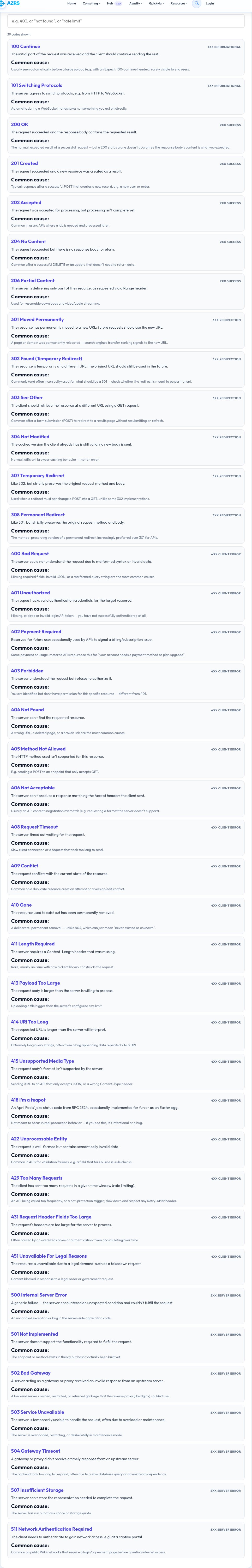 Step 1 — starting HTTP Status Code Reference on AZRS QuickFix
