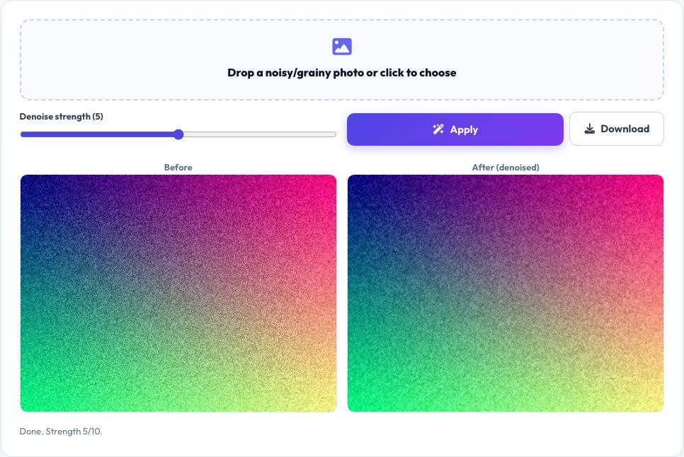 Screenshot of the free Image Noise Reducer (Denoiser) tool on AZRS QuickFix