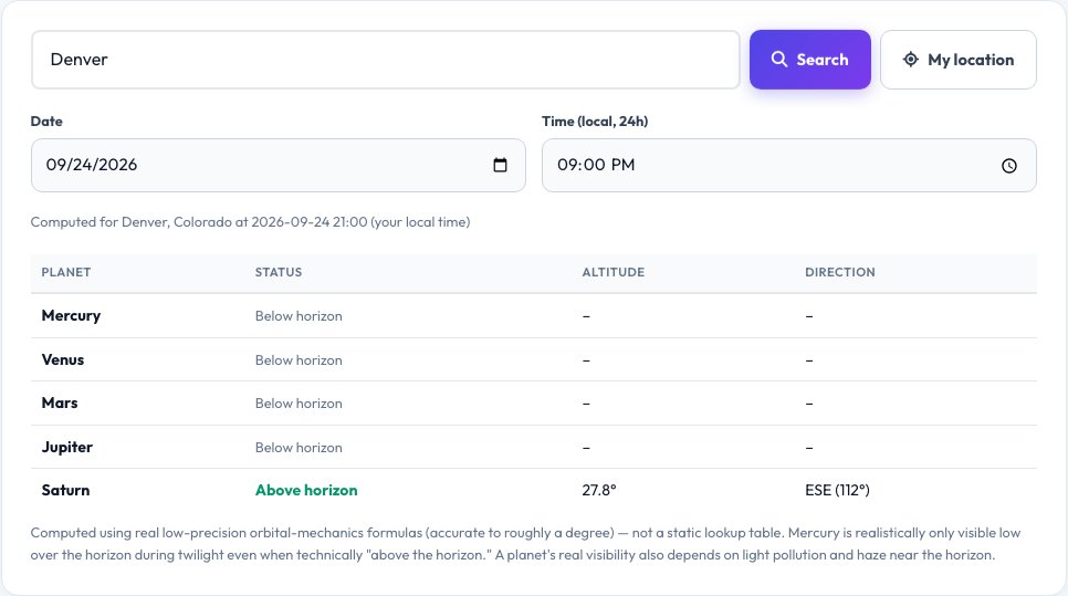 Step 1 — starting Planet Visibility Tonight on AZRS QuickFix