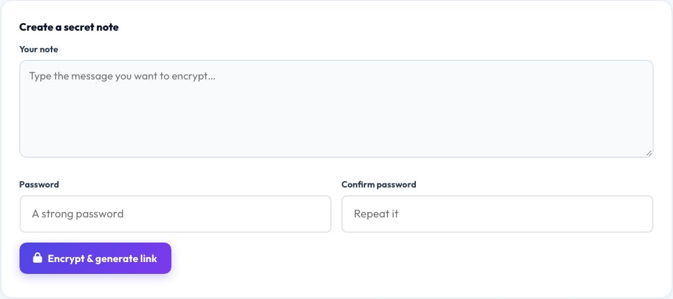 Screenshot of the free Secret Note Link Generator tool on AZRS QuickFix