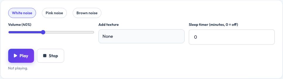 Screenshot of the free White Noise & Focus Sound Generator tool on AZRS QuickFix